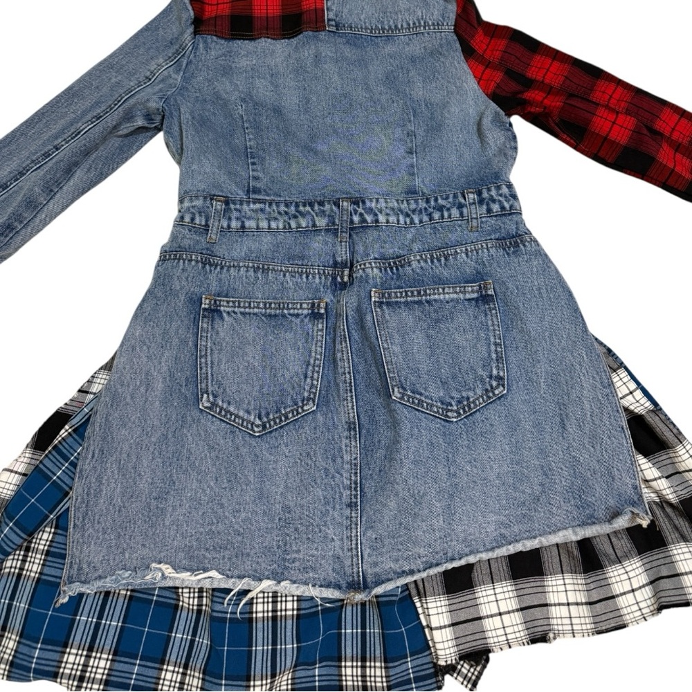 AKIRA Patchwork Plaid Denim Mini Dress - Picture 10 of 12